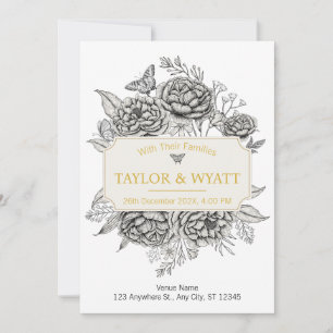 Elegant Gold Peonies Floral Invitation