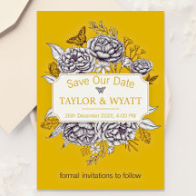 Elegant Gold Peonies Floral Save The Date