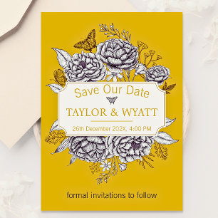 Elegant Gold Peonies Floral Save The Date Invitation