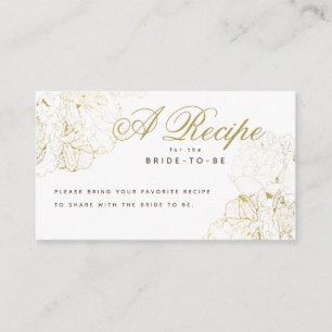 Elegant Gold Peonies Sketch Bridal Shower Recipe Enclosure Card