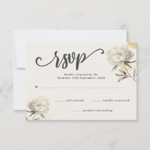 Elegant Gold Peony Floral Wedding RSVP Card