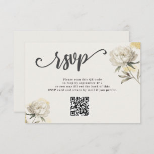 Elegant Gold Peony QR Code Wedding RSVP Card