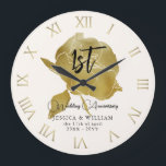 Elegant Gold Peony Wedding Anniversary Keepsake Large Clock<br><div class="desc">An elegant, personalised wedding anniversary keepsake clock featuring a hand-drawn sketch of a peony blossom with gold foil (this is a digital effect, not real foil); modern typography and a dash of modern calligraphy in the anniversary number. A nice custom wedding or anniversary gift for a young - and young...</div>