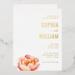 Elegant Gold Peony Wedding Invitation