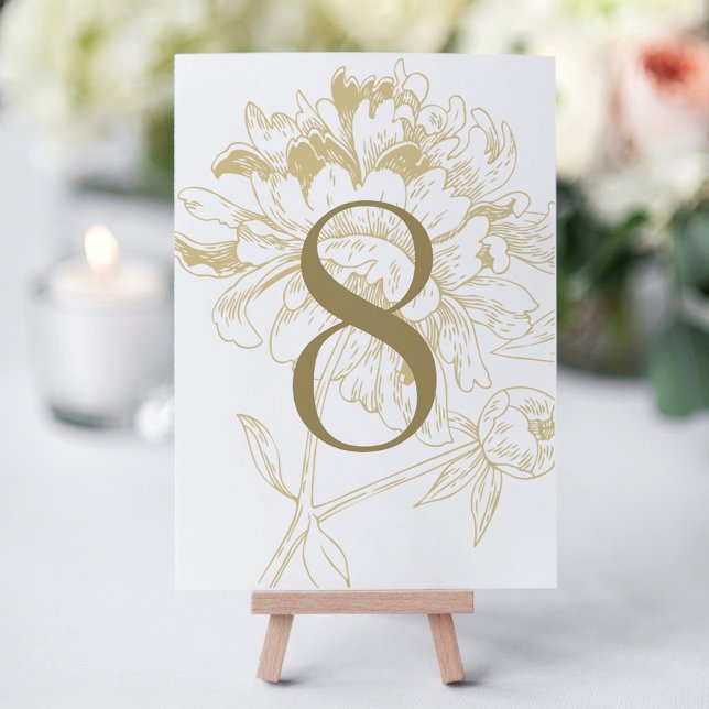 Elegant Gold Peony Wedding Table Number Card (Creator Uploaded)