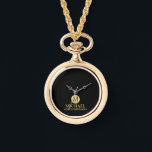 Elegant Gold Personalised Groomsmen Watch<br><div class="desc">Add a personal touch to your wedding with personalised groomsmen gift This gift features black monogram in gold circle element with name and title in gold classic serif font style on black background. Also perfect for best man, father of the bride and more. Please Note : The foil details are...</div>