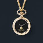 Elegant Gold Personalised Groomsmen Watch<br><div class="desc">Add a personal touch to your wedding with personalised groomsmen gift This gift features black monogram in gold circle element with name and title in gold classic serif font style on black background. Also perfect for best man, father of the bride and more. Please Note : The foil details are...</div>