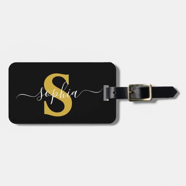 Elegant Gold Personalised Monogram Modern Simple Luggage Tag (Front Horizontal)
