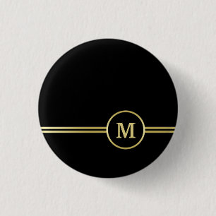 Elegant gold Personalised Monogram on black 3 Cm Round Badge
