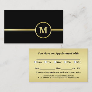 Elegant gold Personalised Monogram on black Appointment Card