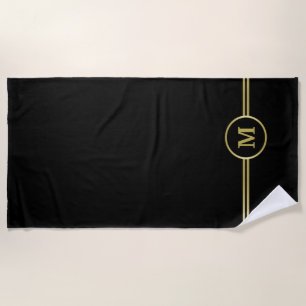 Elegant gold Personalised Monogram on black Beach Towel