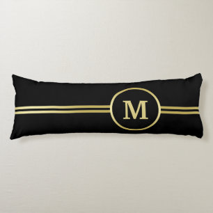 Elegant gold Personalised  Monogram on black  Body Cushion