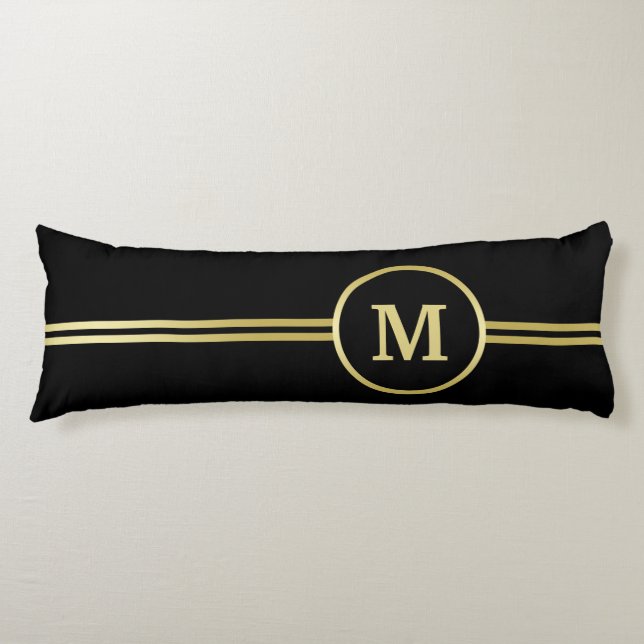 Elegant gold Personalised  Monogram on black  Body Cushion (Front)