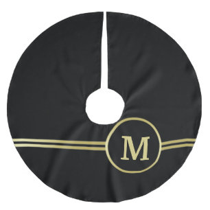 Elegant gold Personalised Monogram on black Brushed Polyester Tree Skirt