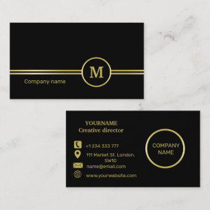 Elegant gold Personalised Monogram on black Business Card