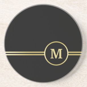 Elegant gold Personalised Monogram on black Coaster