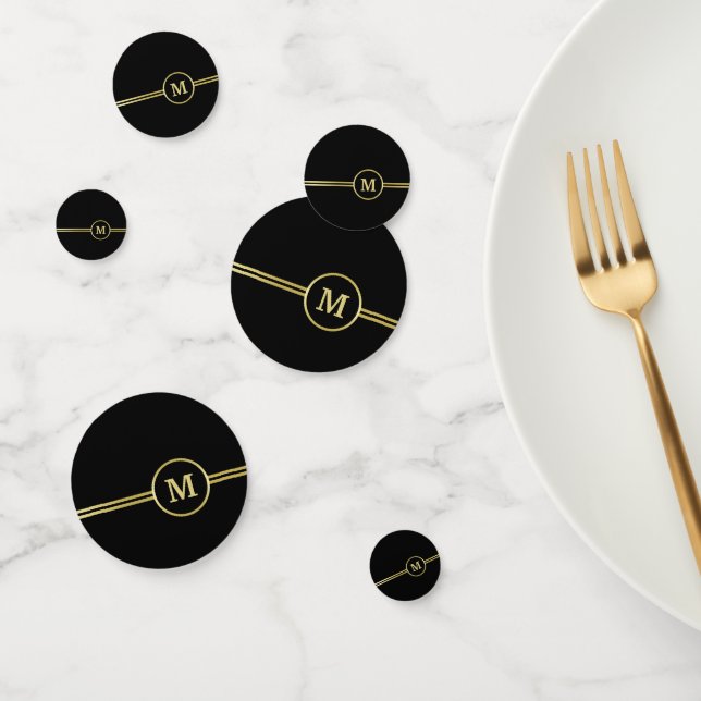 Elegant gold Personalised  Monogram on black  Confetti (Group)