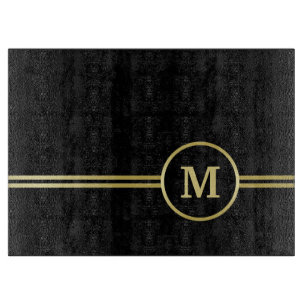 Elegant gold Personalised  Monogram on black  Cutting Board