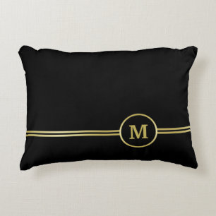 Elegant gold Personalised  Monogram on black Decorative Cushion