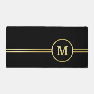 Elegant gold Personalised Monogram on black Desk Mat