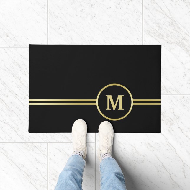 Elegant gold Personalised  Monogram on black  Doormat (Indoor)