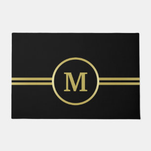Elegant gold Personalised Monogram on black Doormat