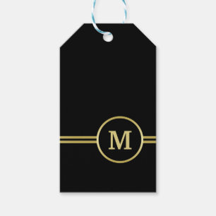 Elegant gold Personalised  Monogram on black  Gift Tags