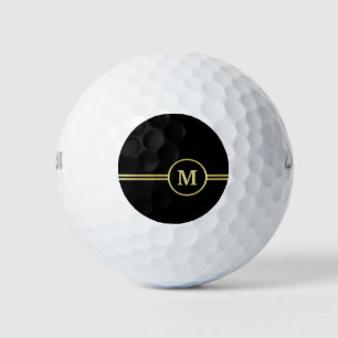 Elegant gold Personalised  Monogram on black  Golf Balls