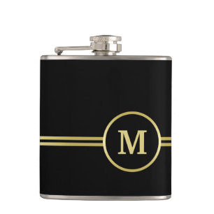 Elegant gold Personalised Monogram on black Hip Flask