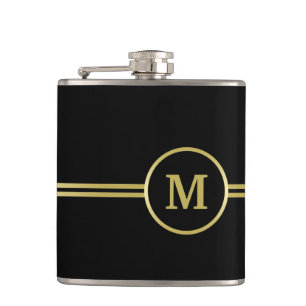 Elegant gold Personalised Monogram on black Hip Flask