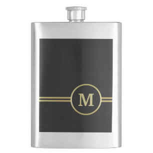Elegant gold Personalised  Monogram on black  Hip Flask