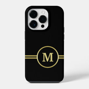 Elegant gold Personalised Monogram on black iPhone 14 Pro Case