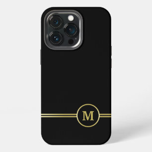 Elegant gold Personalised Monogram on black iPhone 13 Pro Case
