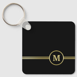 Elegant gold Personalised  Monogram on black  Key Ring