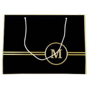 Elegant gold Personalised  Monogram on black  Large Gift Bag