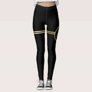Elegant gold Personalised  Monogram on black  Leggings