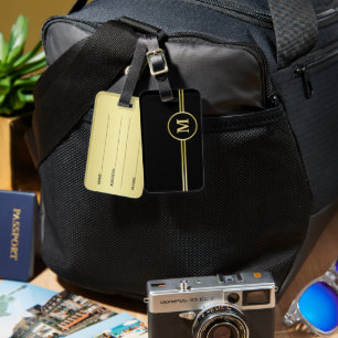 Elegant gold Personalised  Monogram on black  Luggage Tag
