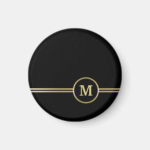 Elegant gold Personalised Monogram on black Magnet