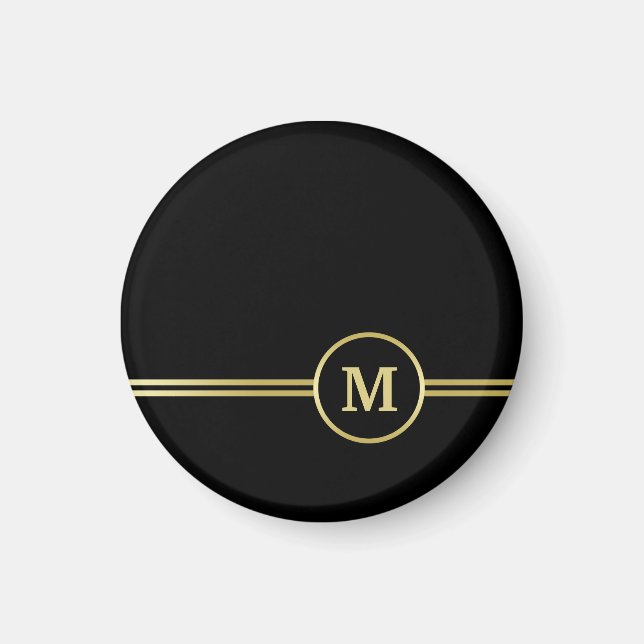 Elegant gold Personalised  Monogram on black  Magnet (Front)