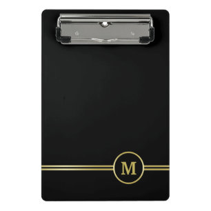Elegant gold Personalised Monogram on black Mini Clipboard