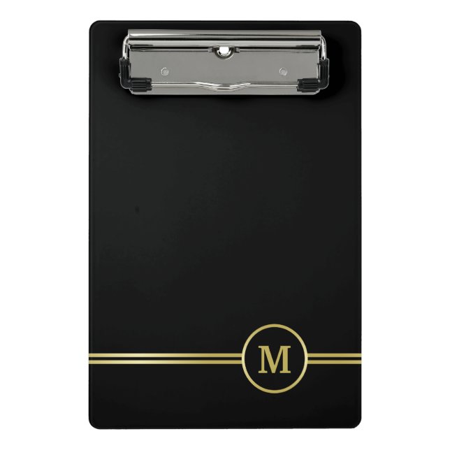 Elegant gold Personalised  Monogram on black  Mini Clipboard (Front)