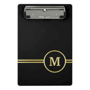 Elegant gold Personalised  Monogram on black  Mini Clipboard