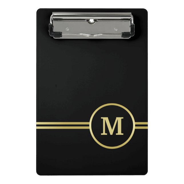 Elegant gold Personalised  Monogram on black  Mini Clipboard (Front)