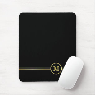 Elegant gold Personalised  Monogram on black  Mouse Pad