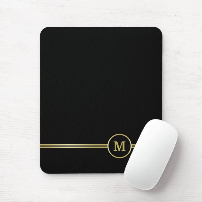 Elegant gold Personalised  Monogram on black  Mouse Pad (With Mouse)