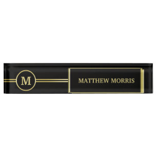 Elegant gold Personalised  Monogram on black  Nameplate