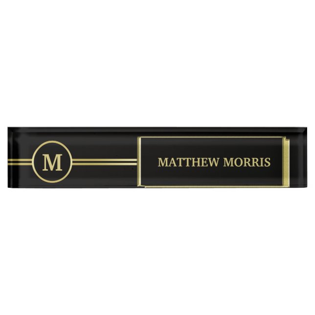Elegant gold Personalised  Monogram on black  Nameplate (Front)