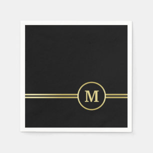 Elegant gold Personalised  Monogram on black  Napkin