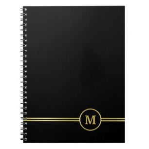 Elegant gold Personalised  Monogram on black  Notebook