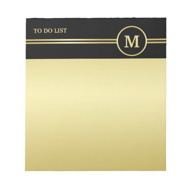 Elegant gold Personalised  Monogram on black  Notepad (Front)